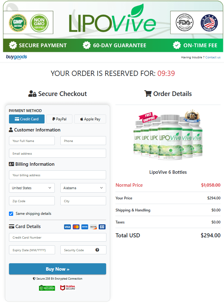 LipoVive order page